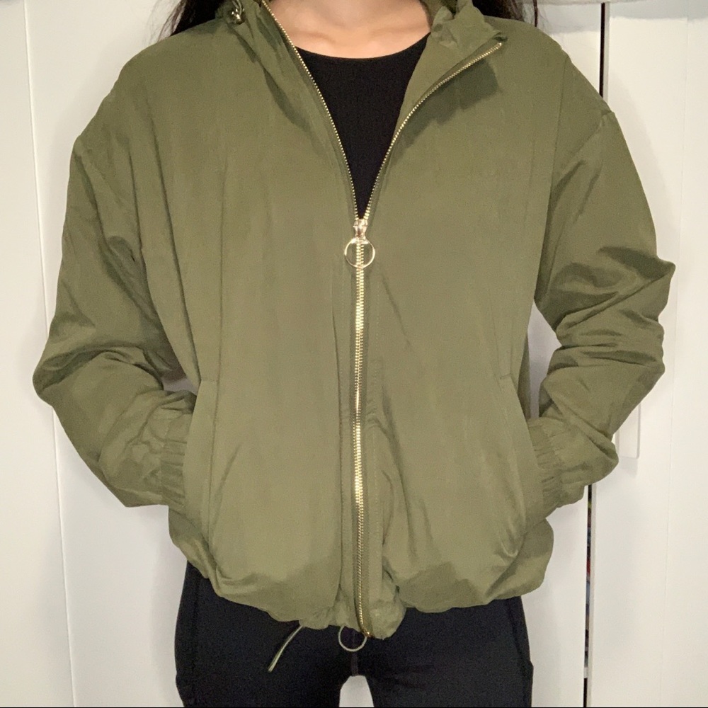 Olive Forever 21 Hooded Pull Ring Jacket